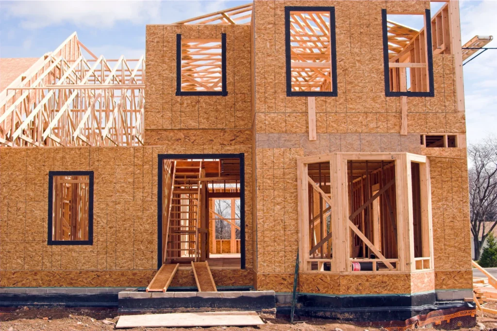 Wood framing structure of a house under construction