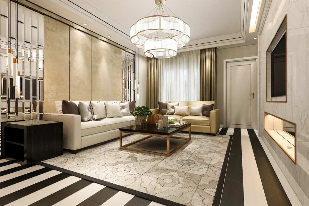 Elegant modern classic living room with neutral tones